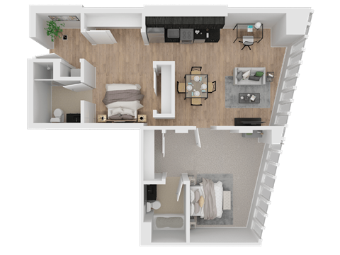 Floor plan for 1 bed, 1 bath, 990 sqft